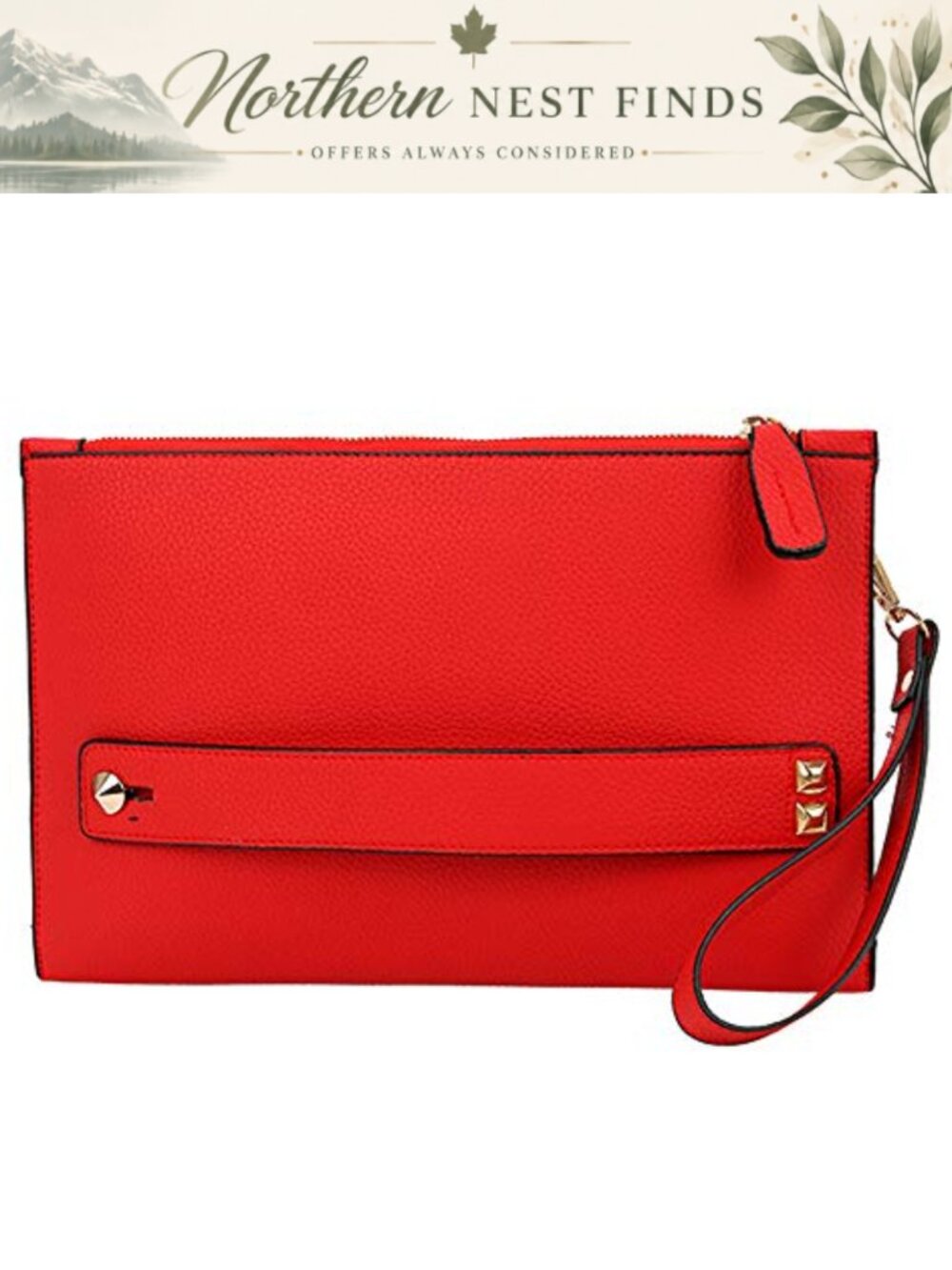 PU Leather Envelope Clutch Large Wrist Strap Evening Bag